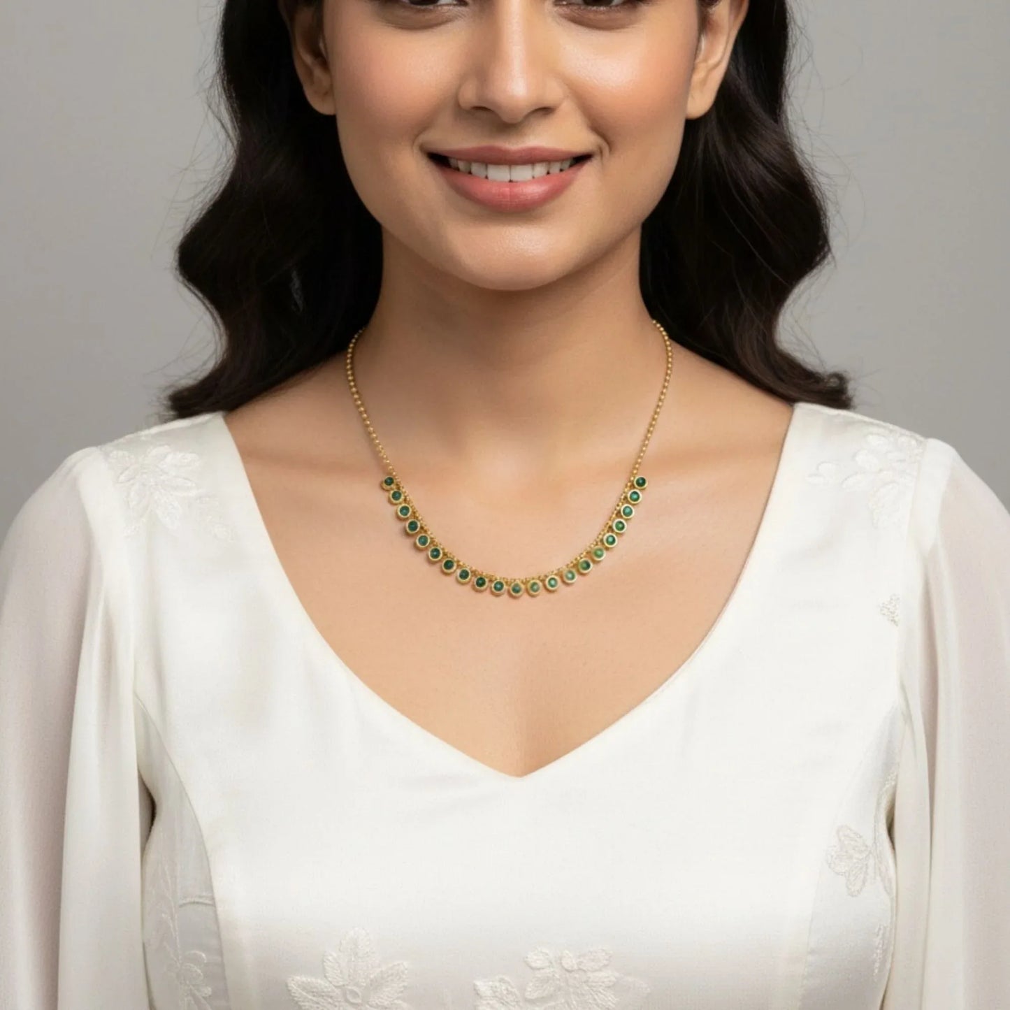 18K Gold Plated Green Zircon Station Necklace - RACHIVA