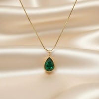 18K Gold Plated Emerald Green Pear Zircon Pendant Necklace - RACHIVA