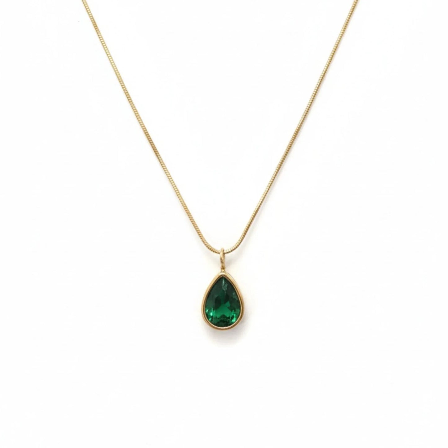 18K Gold Plated Emerald Green Pear Zircon Pendant Necklace - RACHIVA