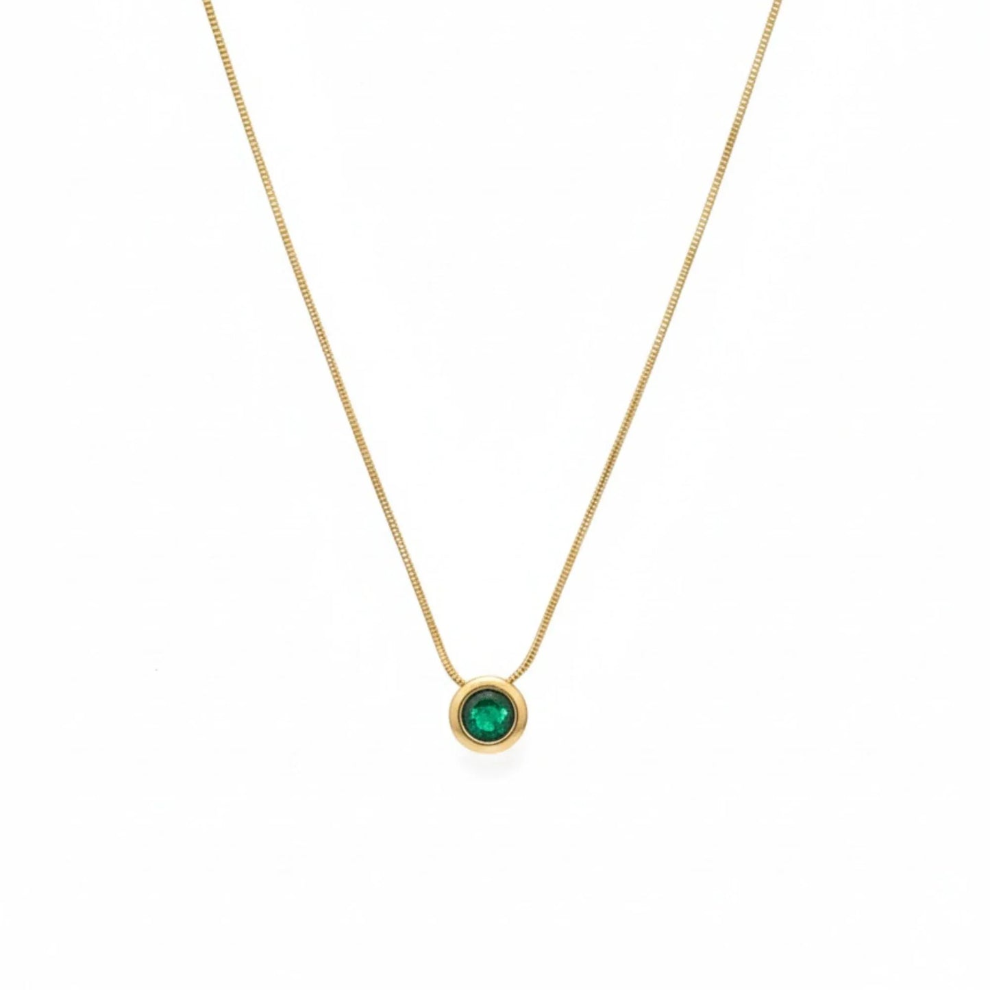 18K Gold Plated Minimal Green Round Zircon Pendant Necklace - RACHIVA