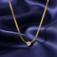 18K Gold Plated Minimal Round Zircon Snake Chain Necklace - RACHIVA