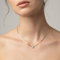 18K Gold Plated Minimal Round Zircon Snake Chain Necklace - RACHIVA