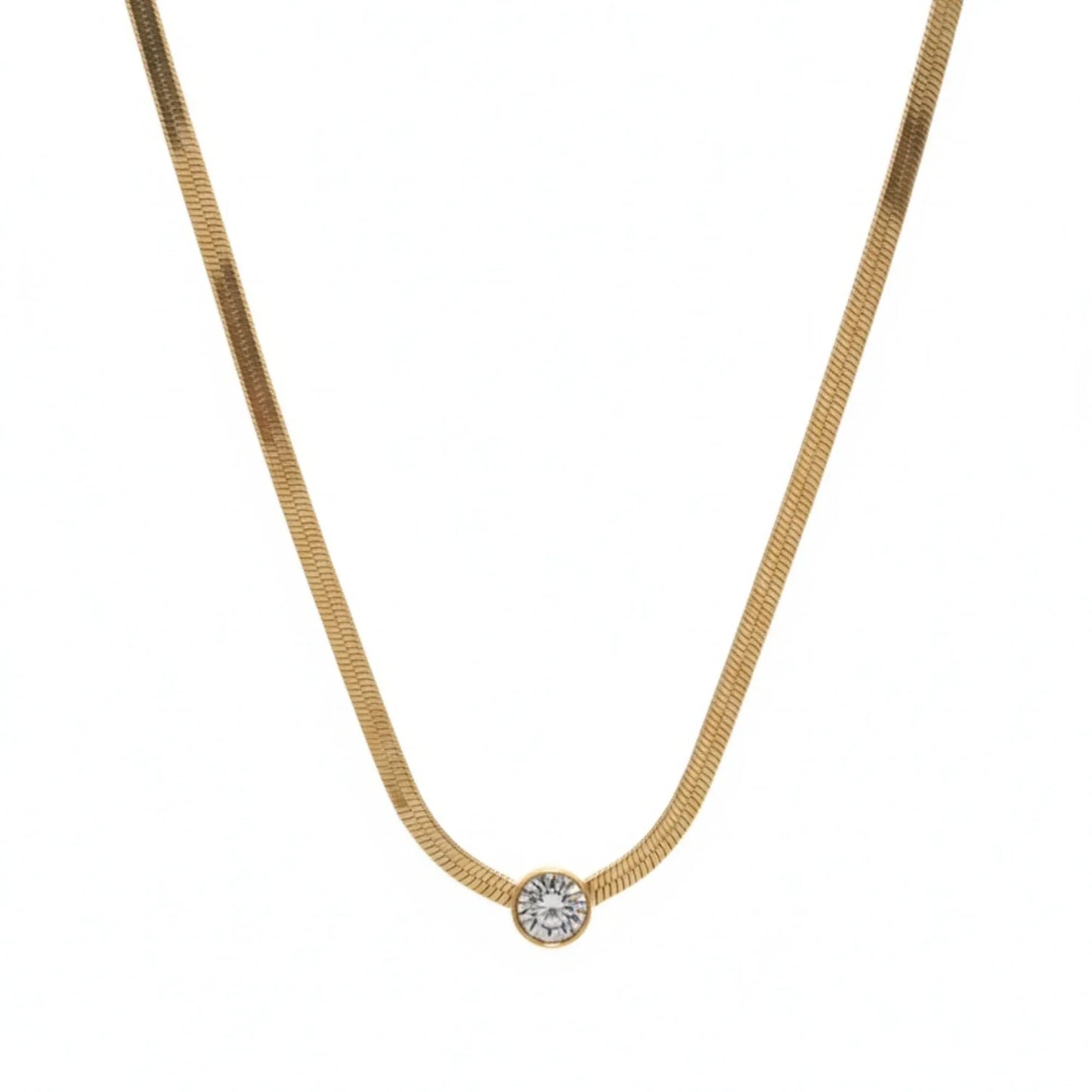18K Gold Plated Minimal Round Zircon Snake Chain Necklace - RACHIVA