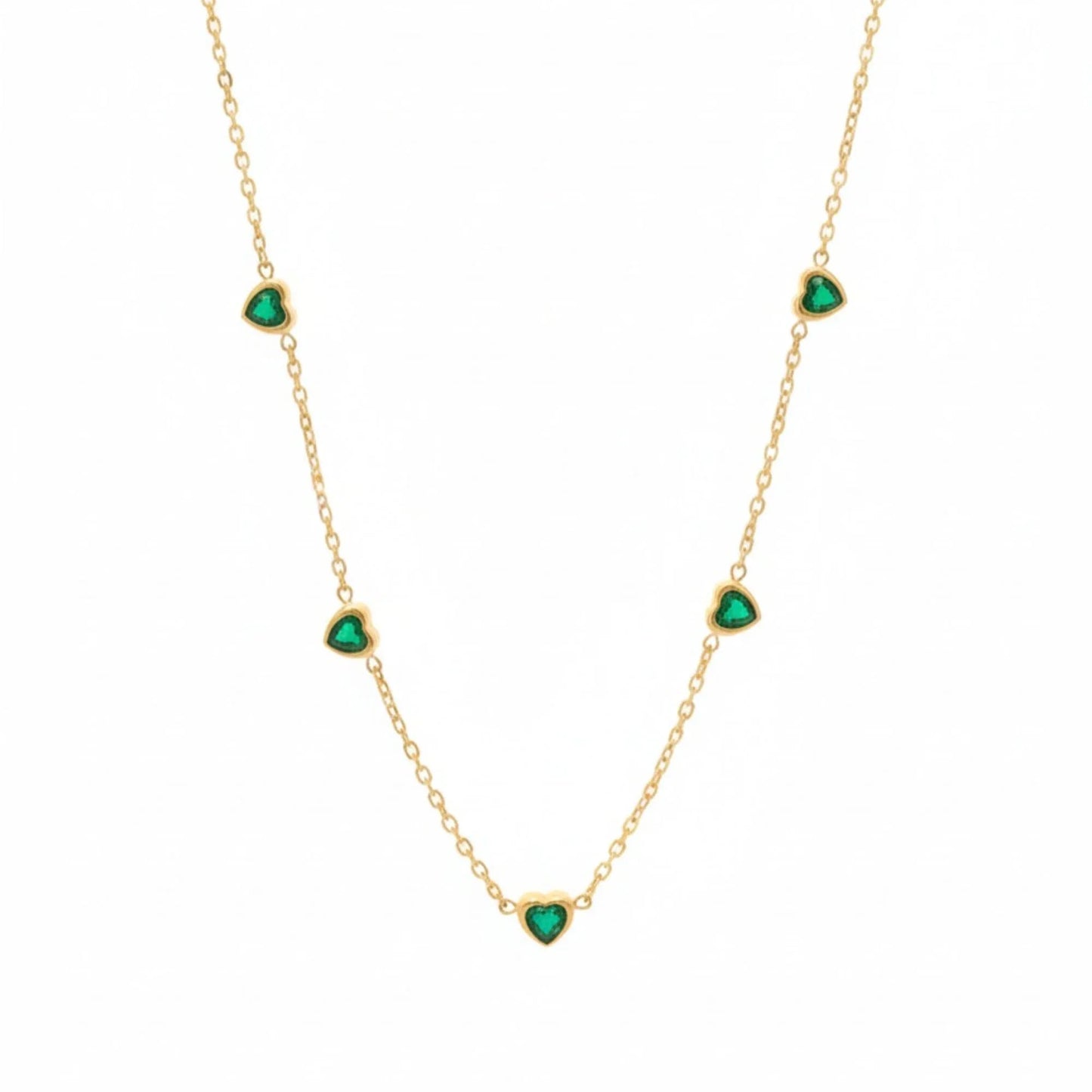 18K Gold Plated Multi Green Heart Zircon Station Necklace - RACHIVA