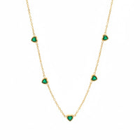 18K Gold Plated Multi Green Heart Zircon Station Necklace - RACHIVA