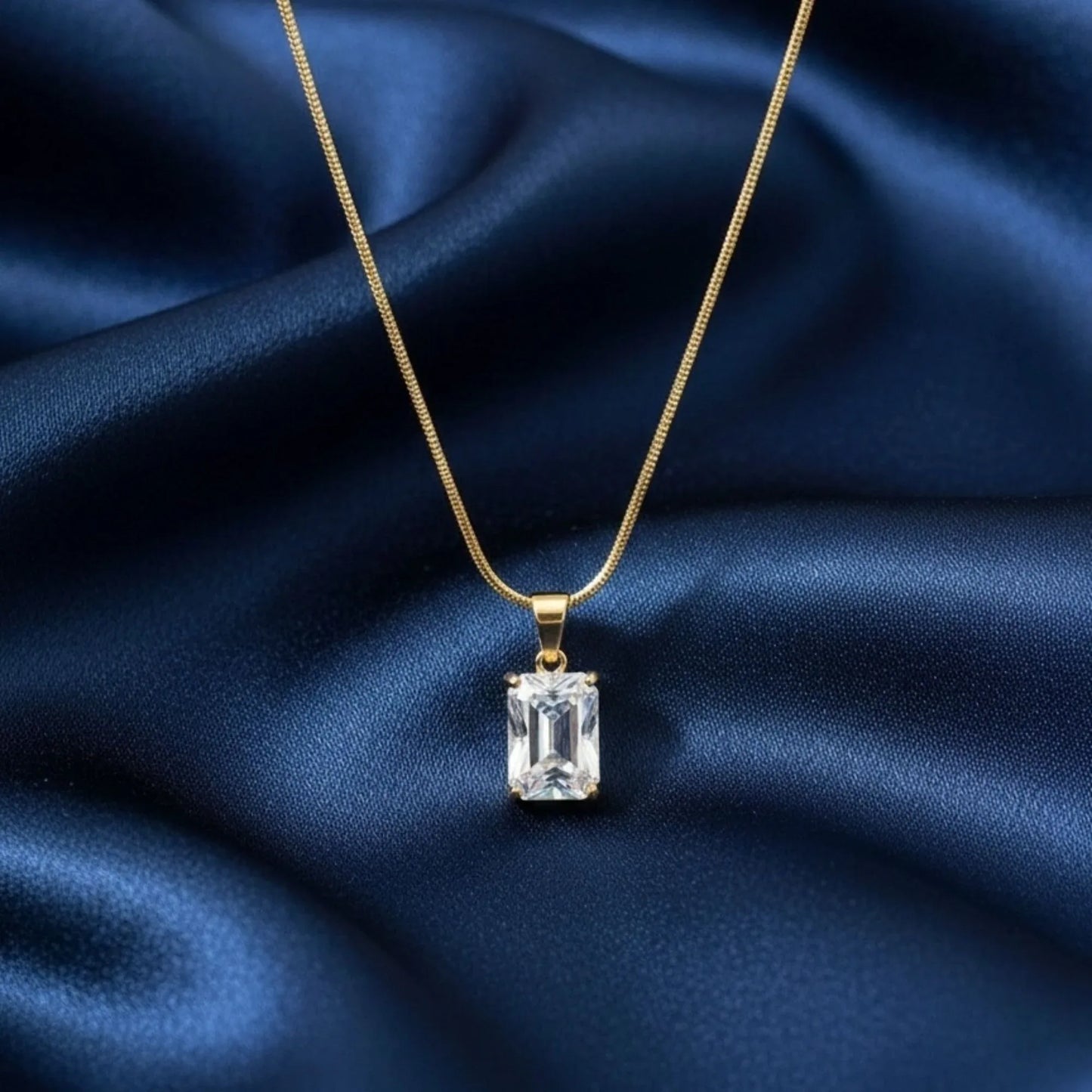 18K Gold Plated Emerald Cut Zircon Solitaire Necklace - RACHIVA