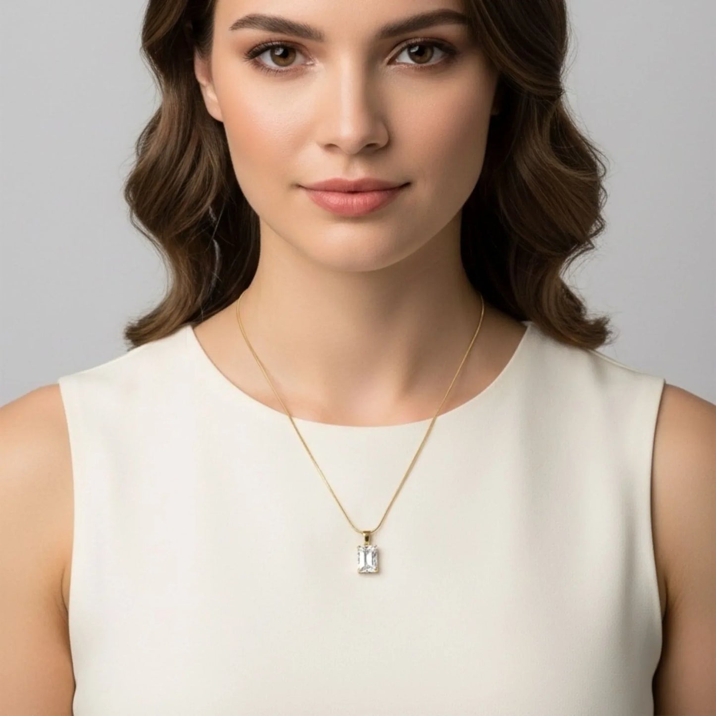 18K Gold Plated Emerald Cut Zircon Solitaire Necklace - RACHIVA