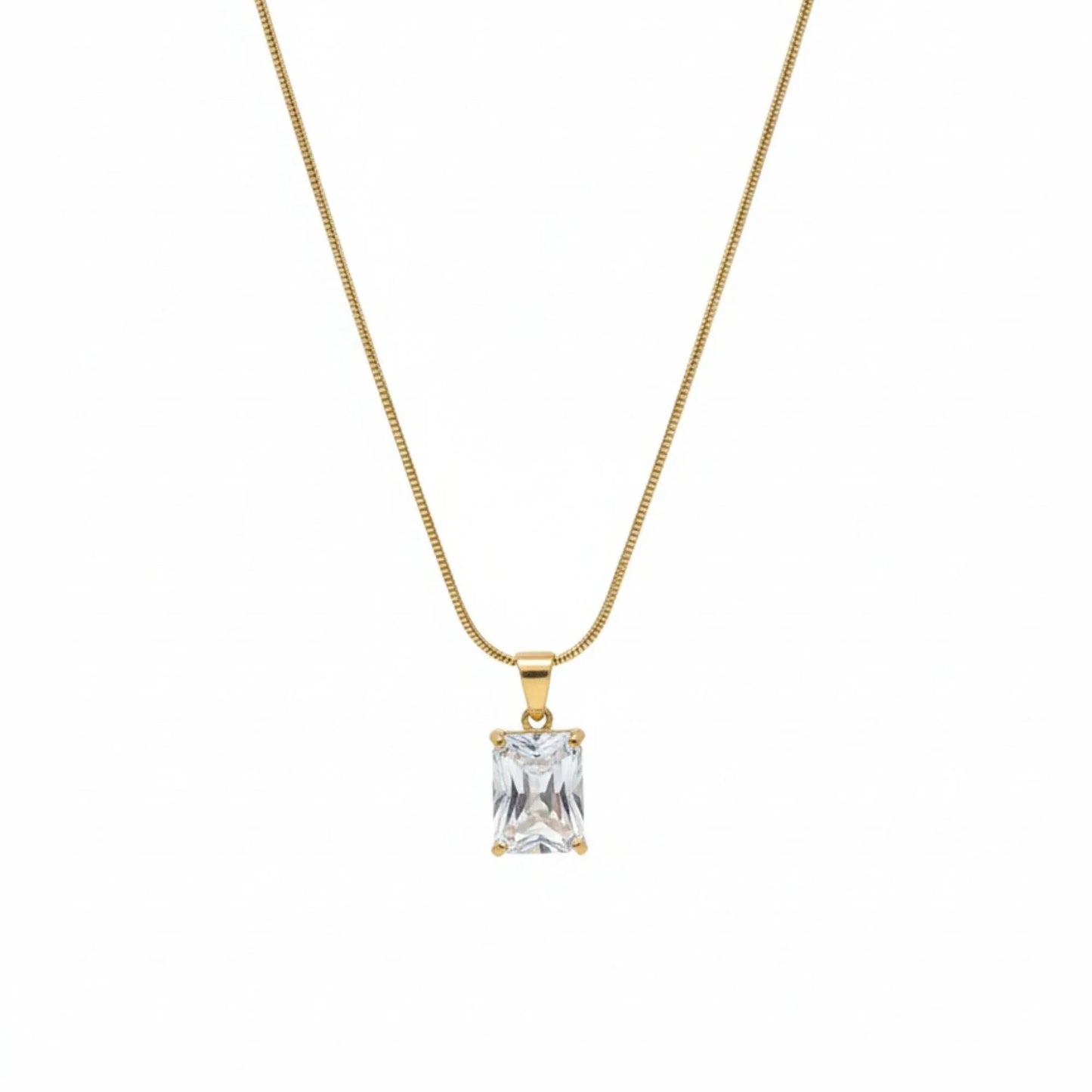 18K Gold Plated Emerald Cut Zircon Solitaire Necklace - RACHIVA