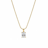 18K Gold Plated Emerald Cut Zircon Solitaire Necklace - RACHIVA