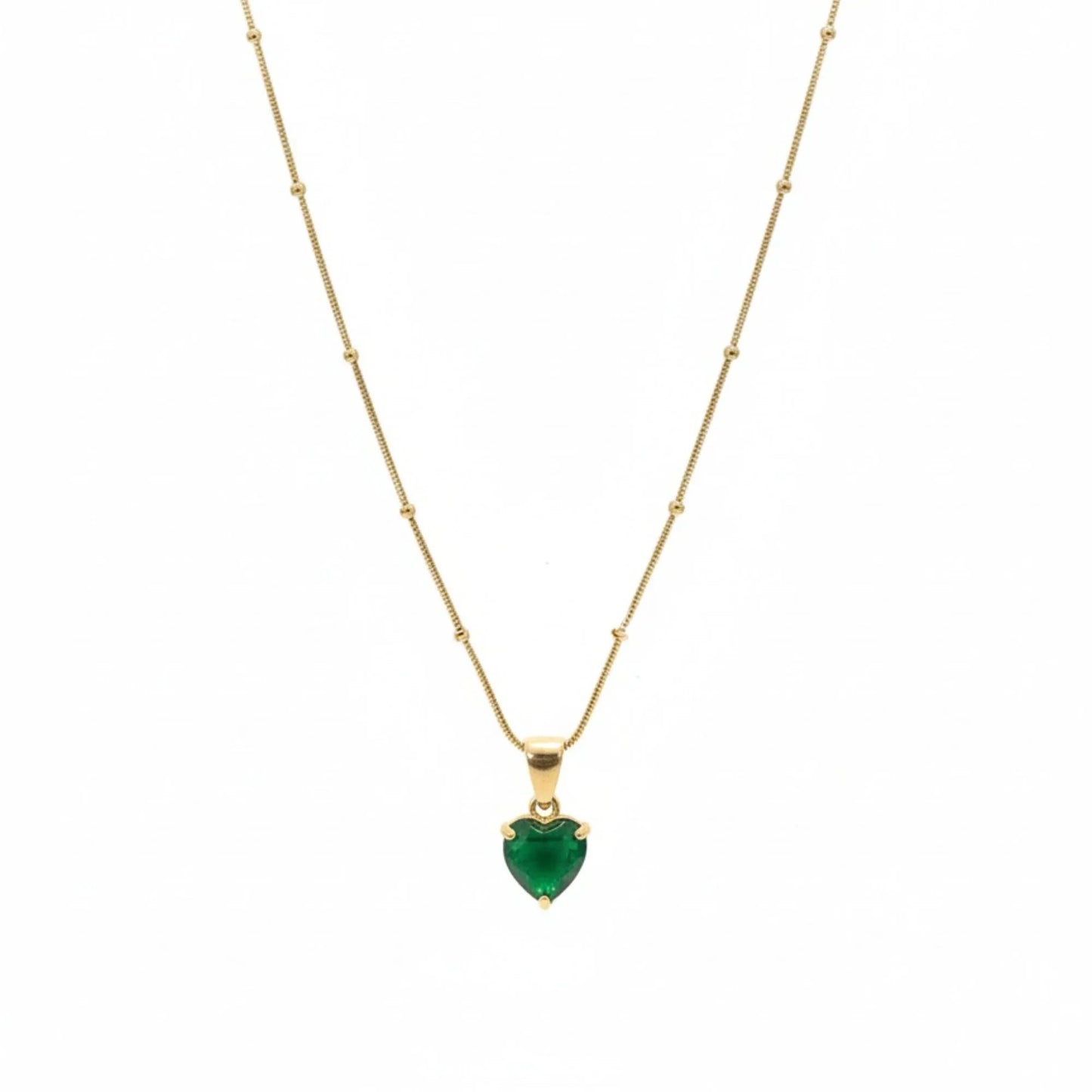18K Gold Plated Green Heart Cut Zircon Solitaire Necklace - RACHIVA