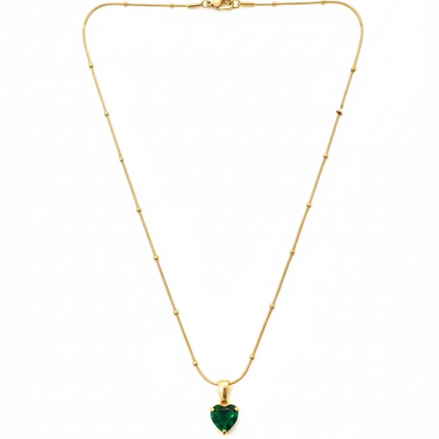 18K Gold Plated Green Heart Cut Zircon Solitaire Necklace - RACHIVA