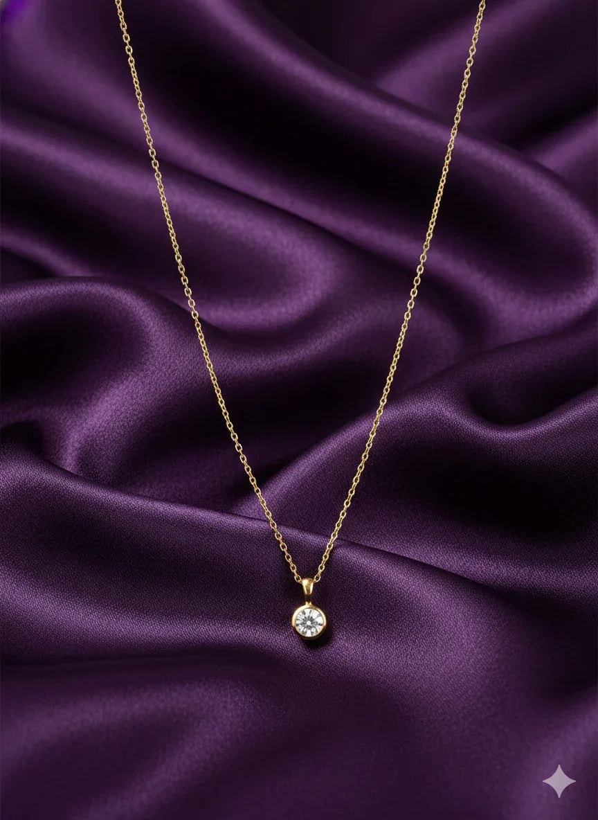 18K Gold Plated Minimal Round Zircon Solitaire Necklace - RACHIVA