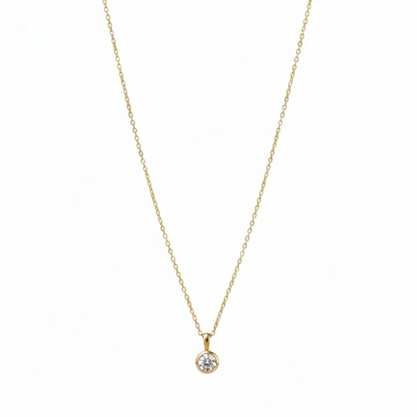 18K Gold Plated Minimal Round Zircon Solitaire Necklace - RACHIVA