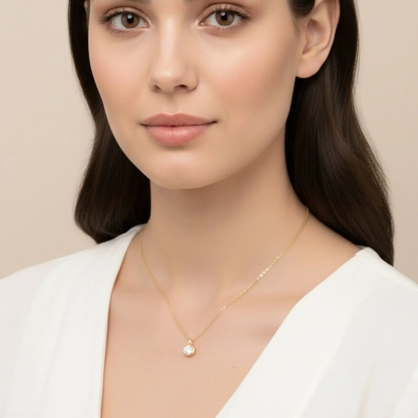 18K Gold Plated Minimal Round Zircon Solitaire Necklace - RACHIVA