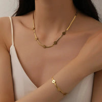 18K Gold Plated Floral Herringbone Chain Necklace - RACHIVA