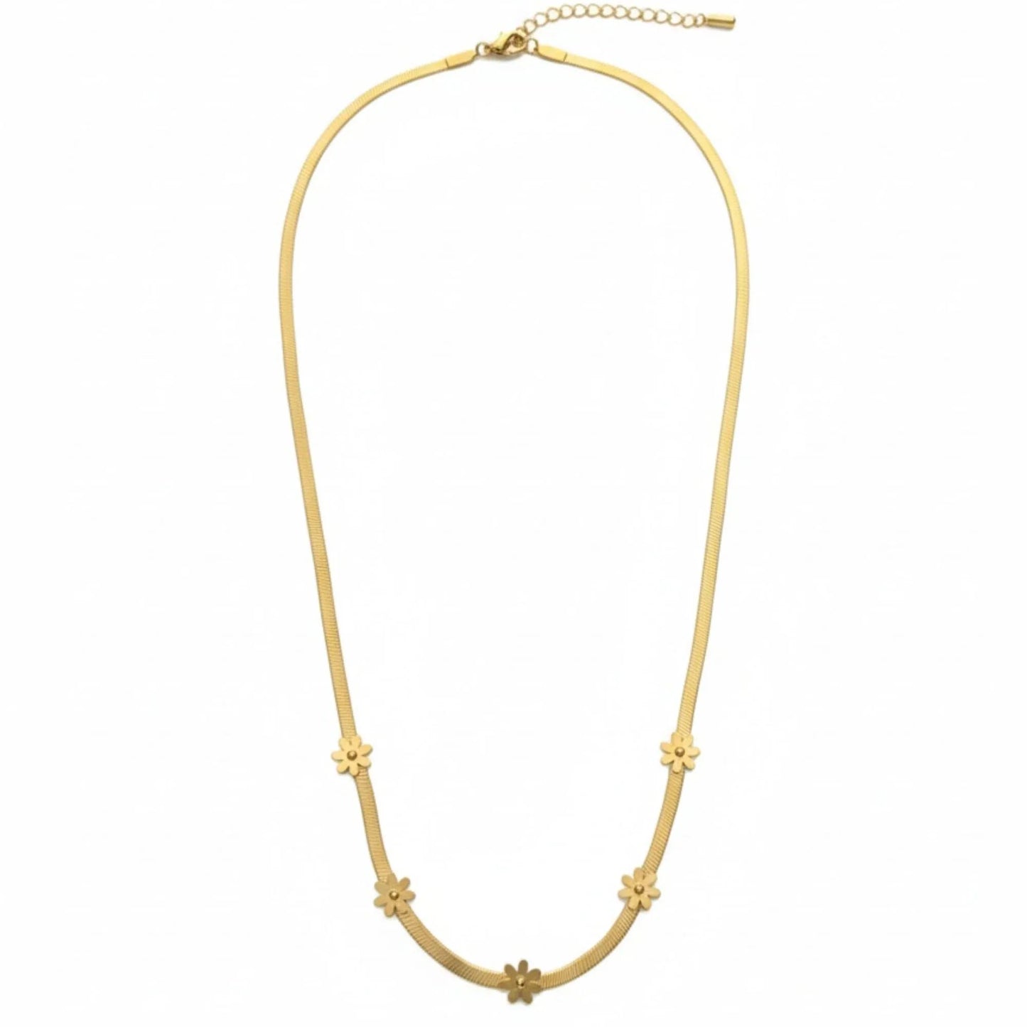 18K Gold Plated Floral Herringbone Chain Necklace - RACHIVA