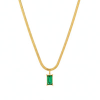18K Gold Plated Emerald Baguette Pendant Herringbone Necklace - RACHIVA