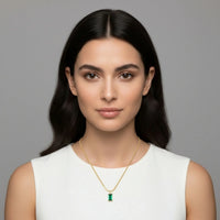 18K Gold Plated Emerald Baguette Pendant Herringbone Necklace - RACHIVA