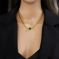 18K Gold Plated Emerald Heart Cuban Chain Necklace - RACHIVA