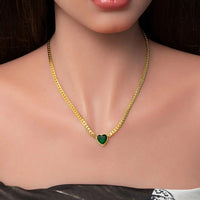 18K Gold Plated Emerald Heart Cuban Chain Necklace - RACHIVA