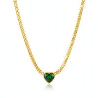 18K Gold Plated Emerald Heart Cuban Chain Necklace - RACHIVA