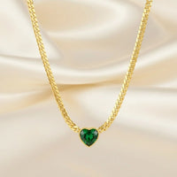 18K Gold Plated Emerald Heart Cuban Chain Necklace - RACHIVA