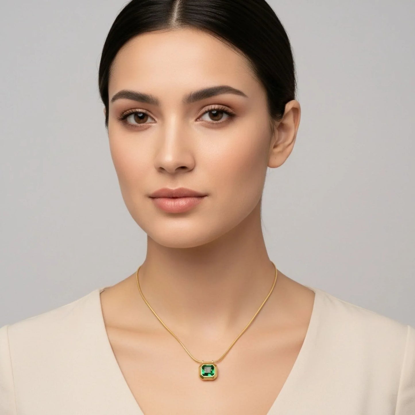 18K Gold Plated Green Square Pendant Necklace - RACHIVA