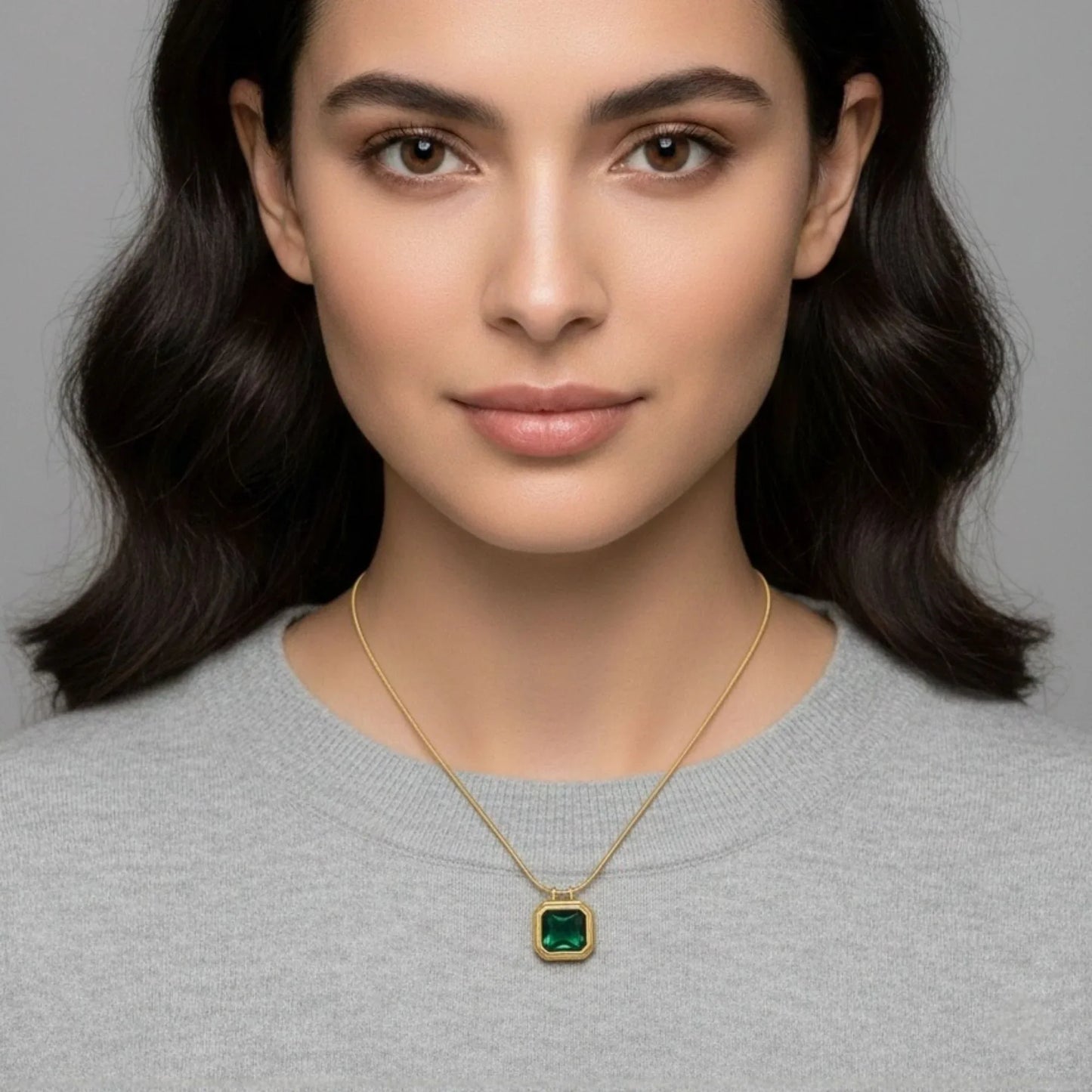 18K Gold Plated Green Square Pendant Necklace - RACHIVA