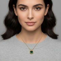 18K Gold Plated Green Square Pendant Necklace - RACHIVA