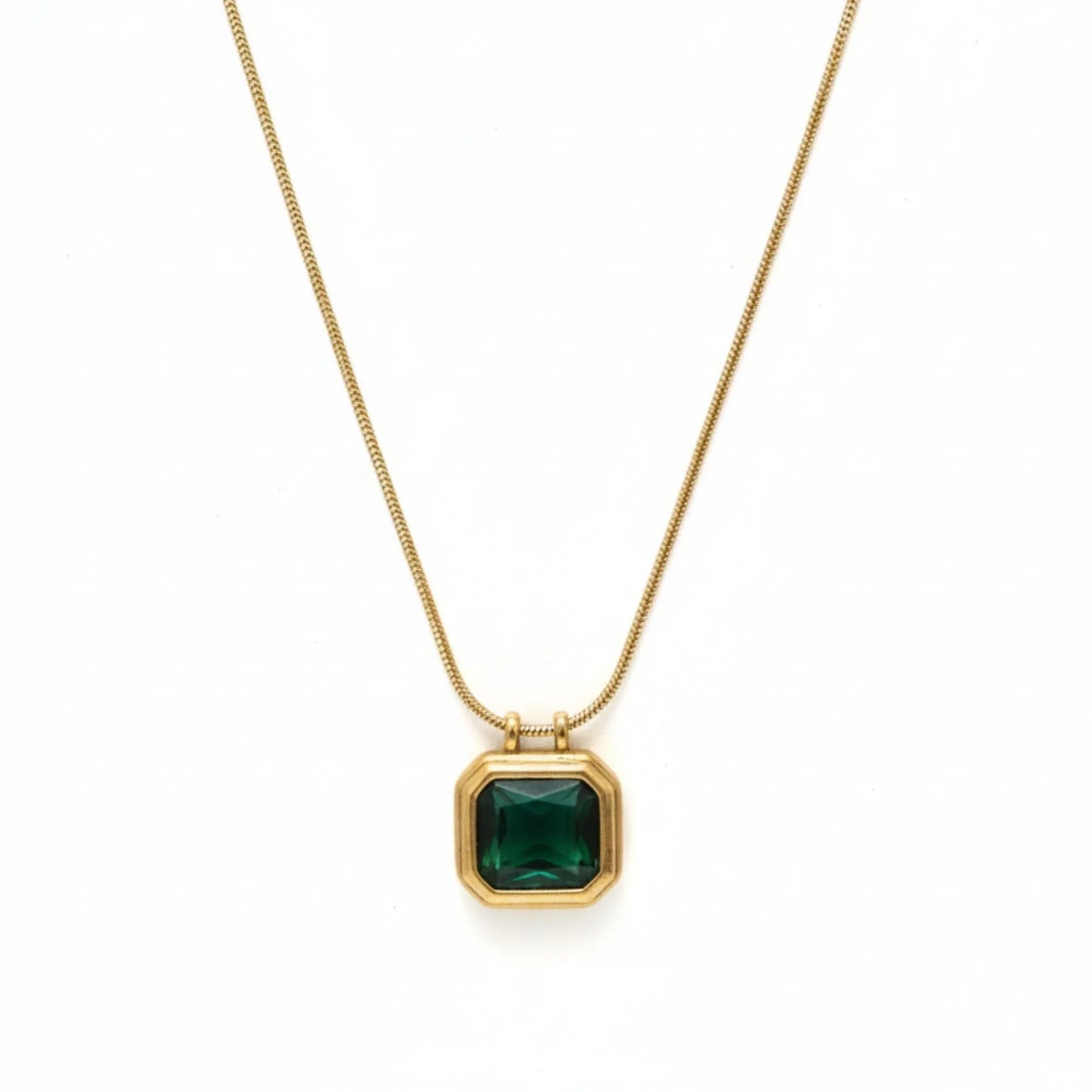 18K Gold Plated Green Square Pendant Necklace - RACHIVA