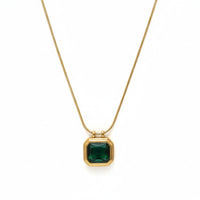 18K Gold Plated Green Square Pendant Necklace - RACHIVA