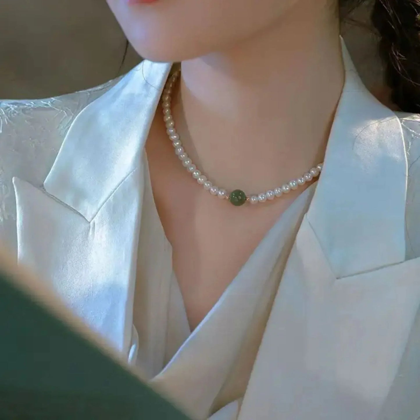 18K Gold Plated Green Center Pearl Necklace - RACHIVA