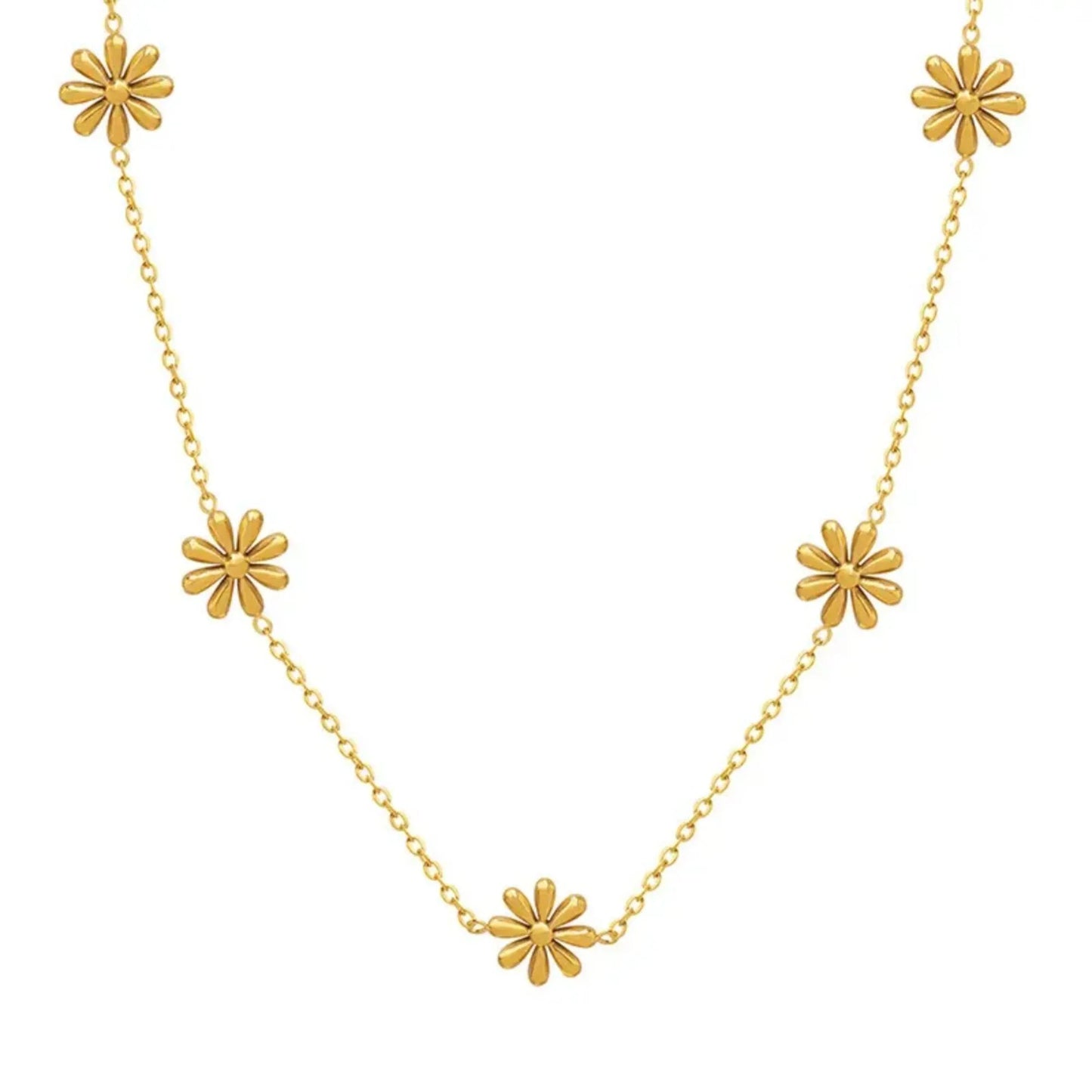 18K Gold Plated Floral Station Necklace - RACHIVA