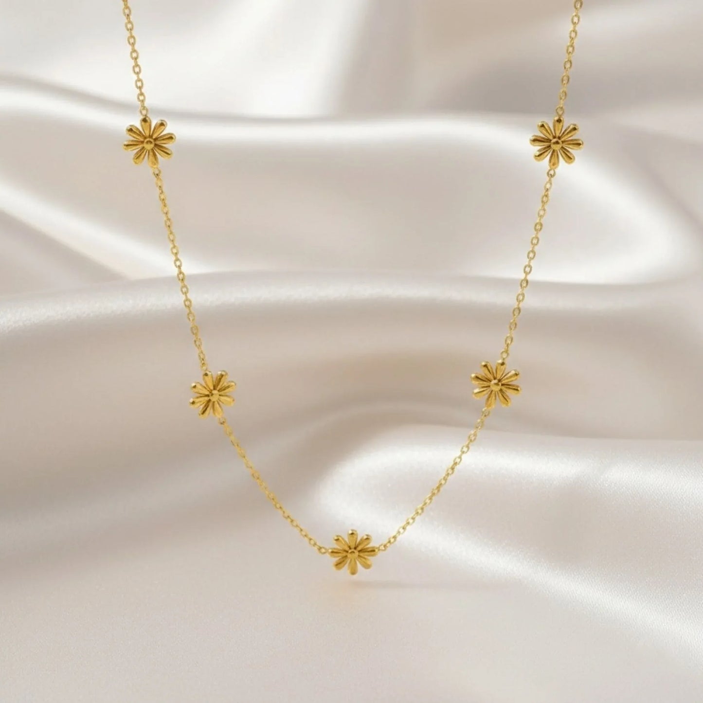 18K Gold Plated Floral Station Necklace - RACHIVA