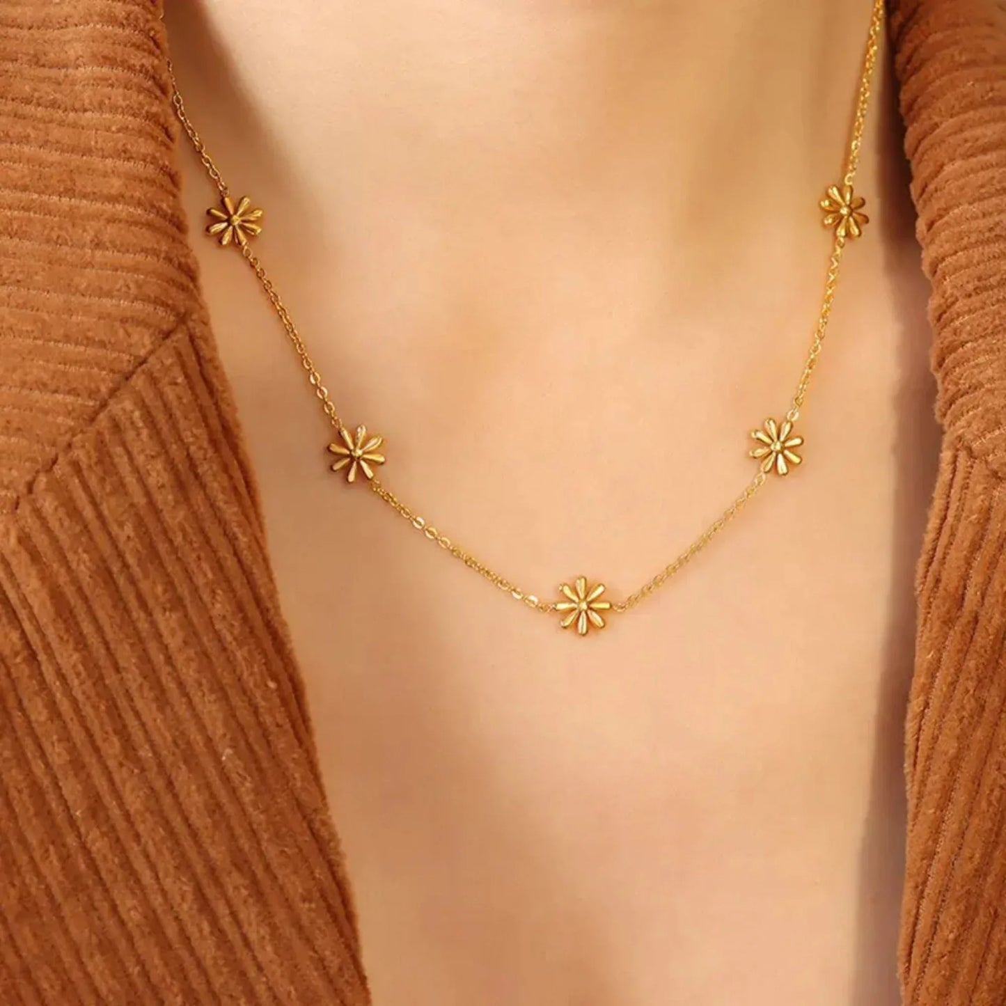 18K Gold Plated Floral Station Necklace - RACHIVA