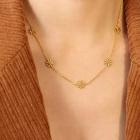 18K Gold Plated Floral Station Necklace - RACHIVA