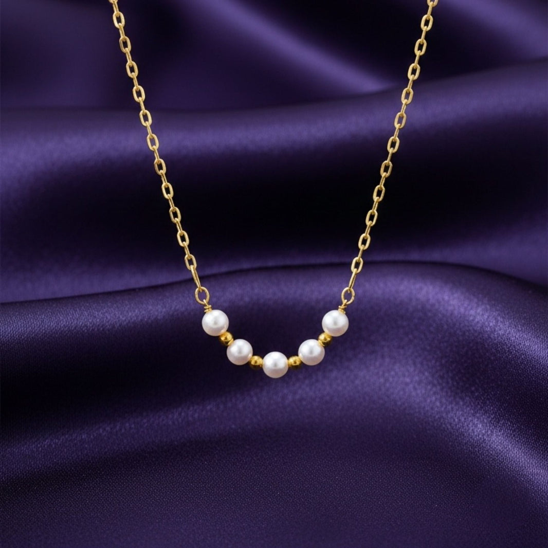 18K Gold Plated Pearl Bar Necklace