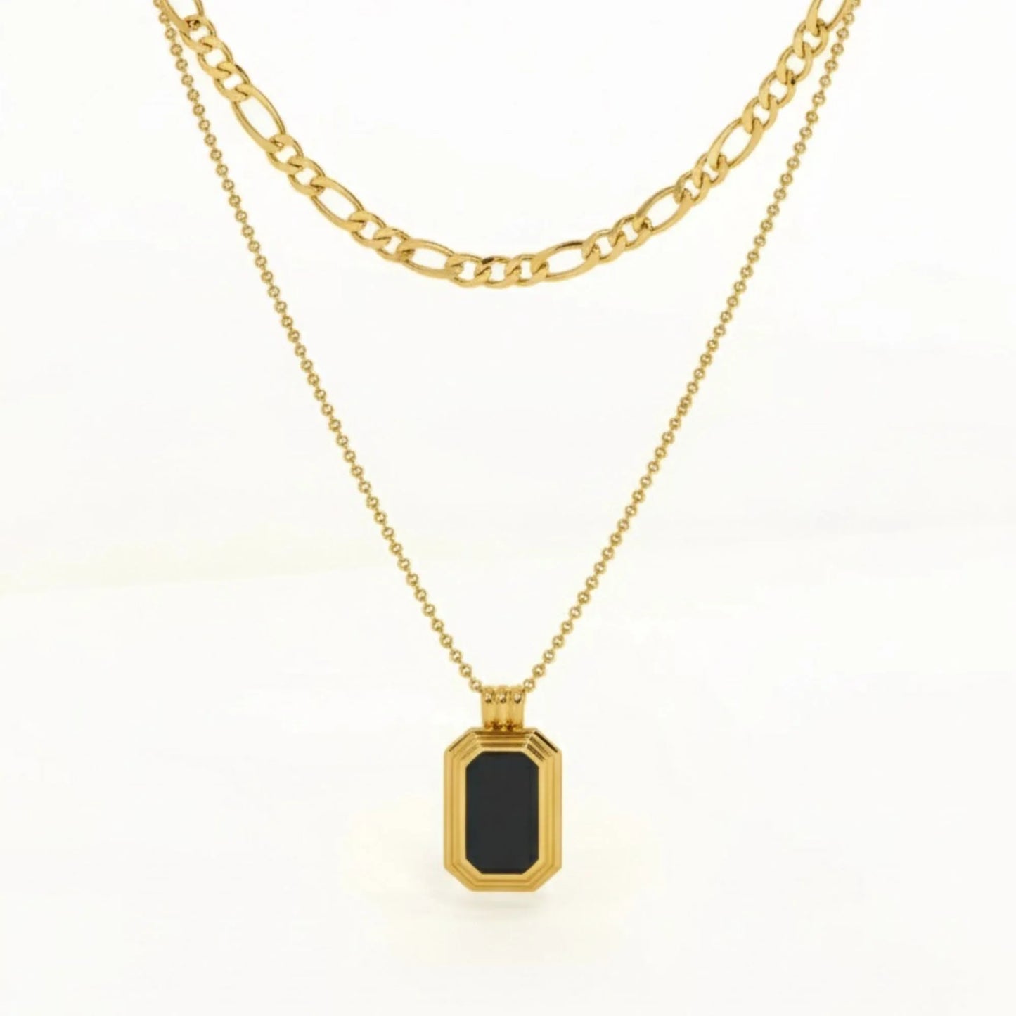 18K Gold Plated Black Octagon Pendant Layered Necklace - RACHIVA