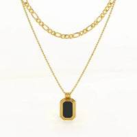 18K Gold Plated Black Octagon Pendant Layered Necklace - RACHIVA