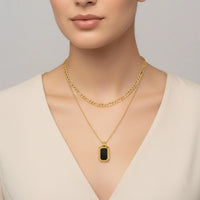 18K Gold Plated Black Octagon Pendant Layered Necklace - RACHIVA