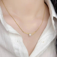 18K Gold Plated Minimal Pearl Curve Necklace - RACHIVA
