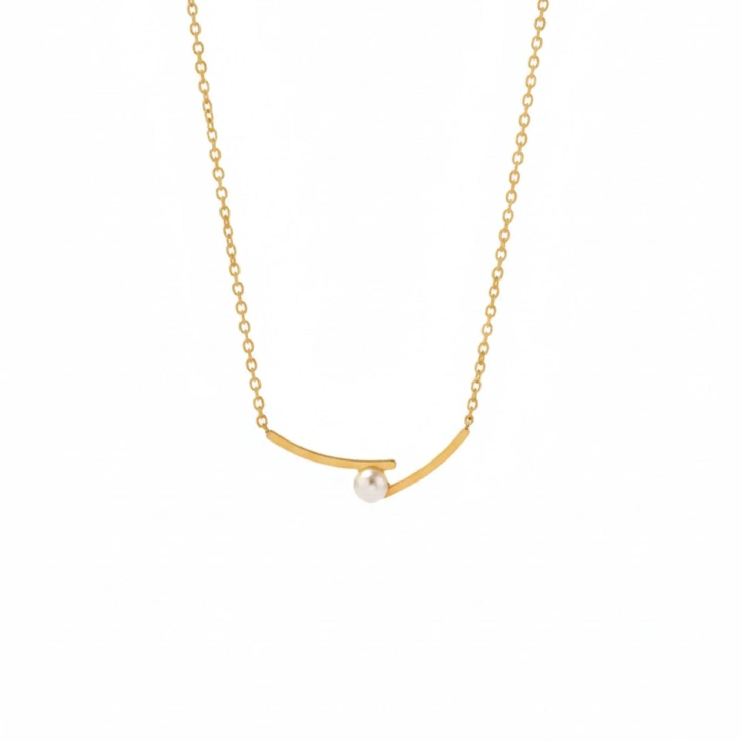 18K Gold Plated Minimal Pearl Curve Necklace - RACHIVA