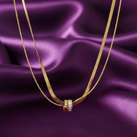 18K Gold Plated Layered Dual Chain Zircon Pendant Necklace - RACHIVA