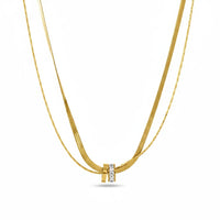 18K Gold Plated Layered Dual Chain Zircon Pendant Necklace - RACHIVA