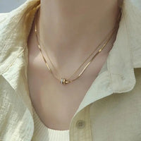 18K Gold Plated Layered Dual Chain Zircon Pendant Necklace - RACHIVA