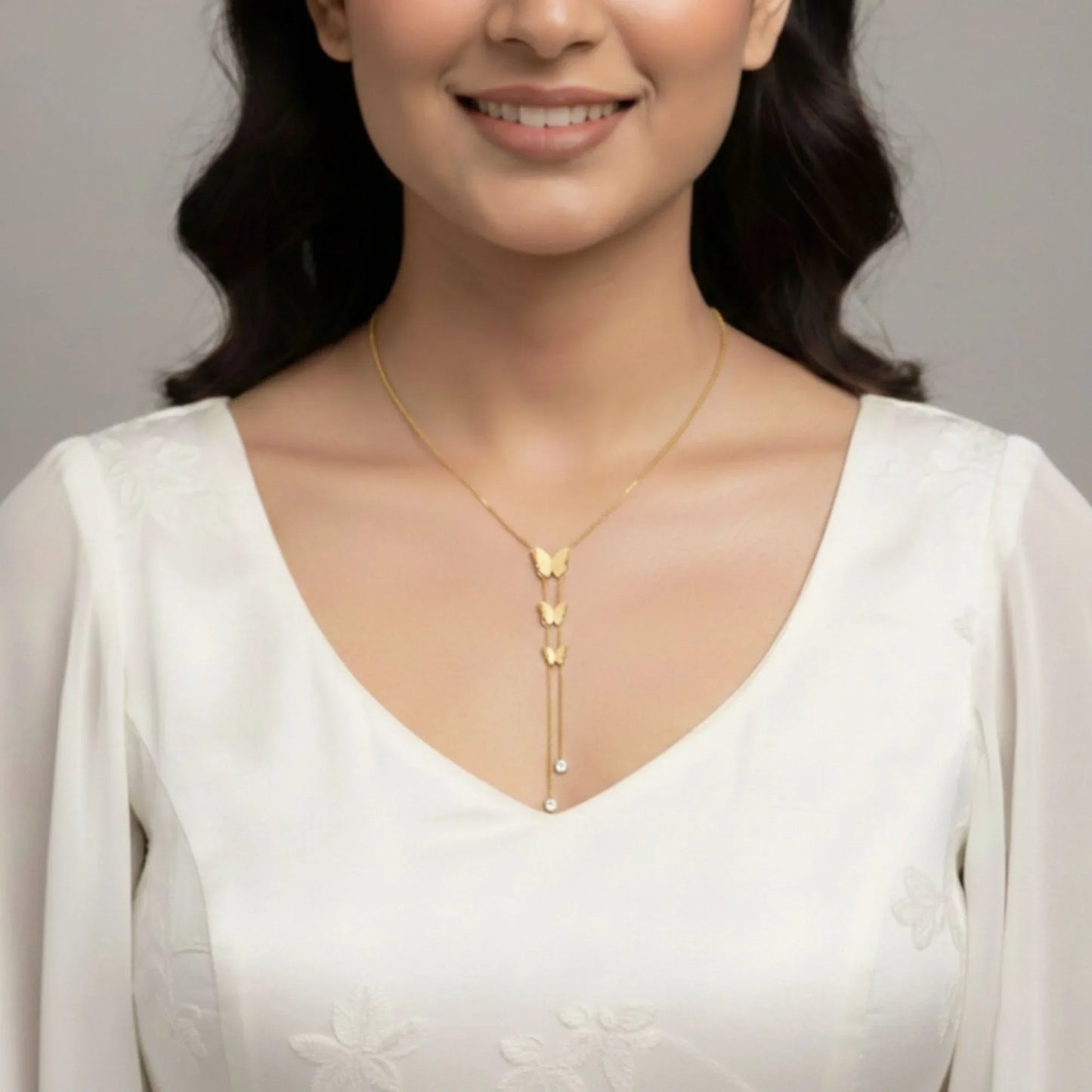 18K Gold Plated Butterfly Drop Zircon Necklace - RACHIVA