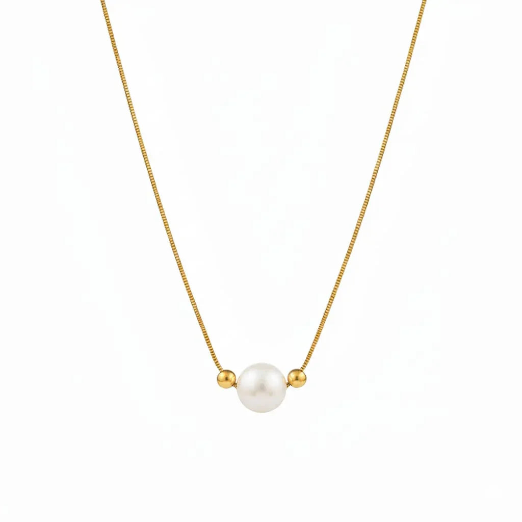 18K Gold Plated Minimal Pearl Bead Necklace - RACHIVA