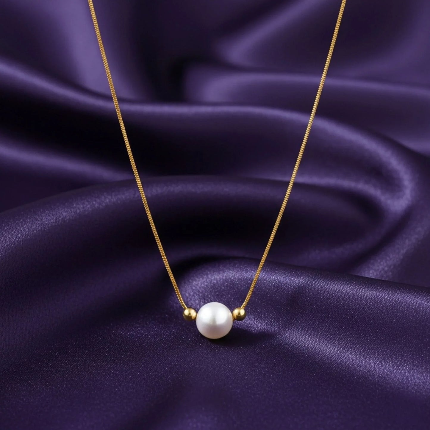 18K Gold Plated Minimal Pearl Bead Necklace - RACHIVA