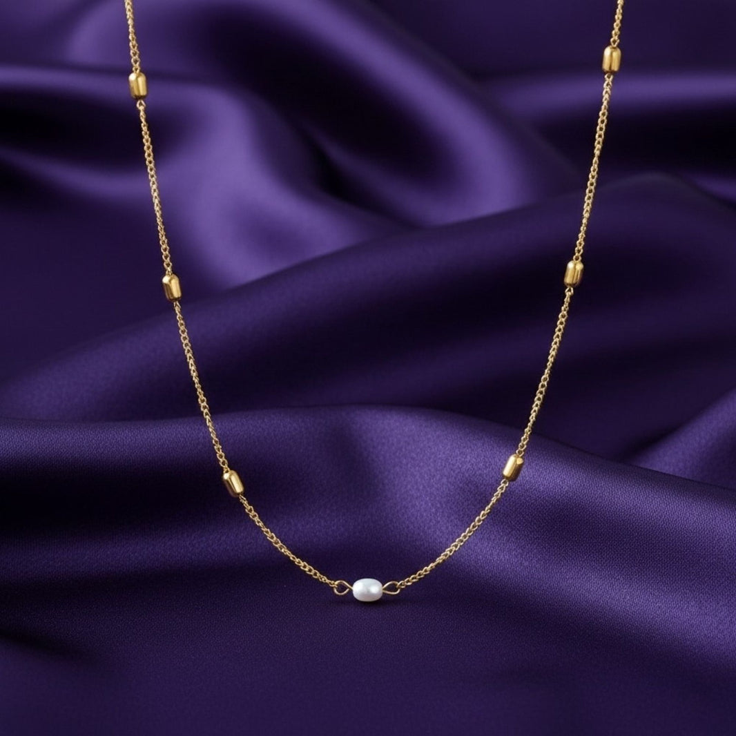 18K Gold Plated Pearl Bar Accent Necklace