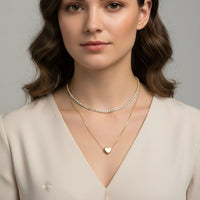 18K Gold Plated Layered Heart & Zircon Tennis Necklace - RACHIVA